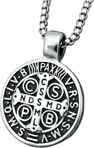 Collar con colgante de exorcismo de San Benito para hombre, acero inoxidable, cruz católica romana, protección de demonios, cazador de fantasmas