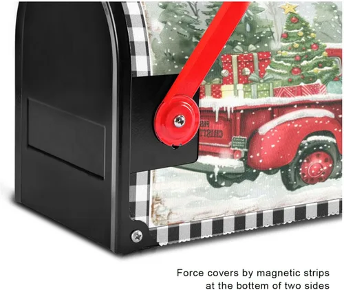 Miniatura 5 de Funda Magnética para Buzón Feliz Navidad Camión Árbol Tamaño Grande Muñeco de Nieve de Invierno Cuadros Buffalo Fundas para Buzón Tamaño Estándar