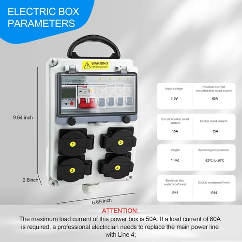 Miniatura 6 de Caja de Distribución de Energía, Caja Eléctrica con Medidor de Electricidad 110V y Panel de Salida de Energía NEMA 5-20, Caja de Distribución