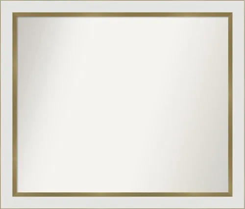 Miniatura 421 de Amanti Art Espejo de baño blanco para sobre el fregadero, 30 x 35 pulgadas, espejo de tocador rectangular estrecho de Eva de oro blanco, marco