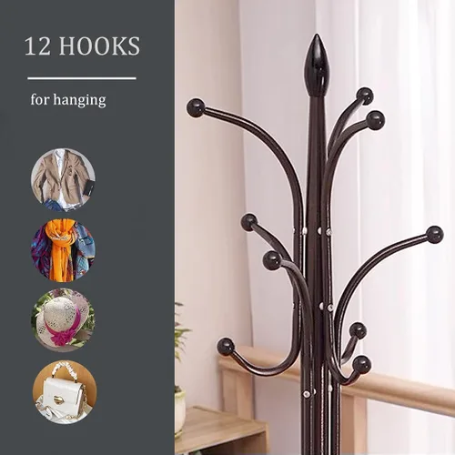 Miniatura 7 de Kertnic Perchero de metal con base de mármol natural, árbol de pasillo independiente con 12 ganchos para colgar bufanda, bolso, chamarra, Bronce