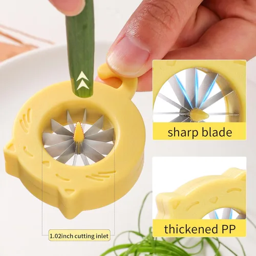 Miniatura 3 de Cortador de cebolla verde con forma de gato, 2 piezas de 12 cuchillas de acero inoxidable, cortador de cebolla verde de plástico de grado