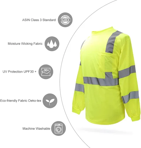 Miniatura 3 de A-SAFETY Camiseta de seguridad con logotipo reflectante de alta visibilidad de alta visibilidad Amarillo