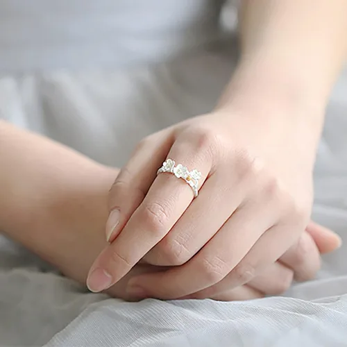 Miniatura 8 de Anillo exquisito estilo fresco señoras pareja amor anillos moda flor ciruelo abierto dedo anillo hecho a mano flor ajustable mujer joyería