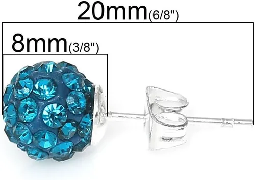 Miniatura 2 de 0.315in Rhinestones Fireball Disco Ball Pave Bead Stud Pendientes