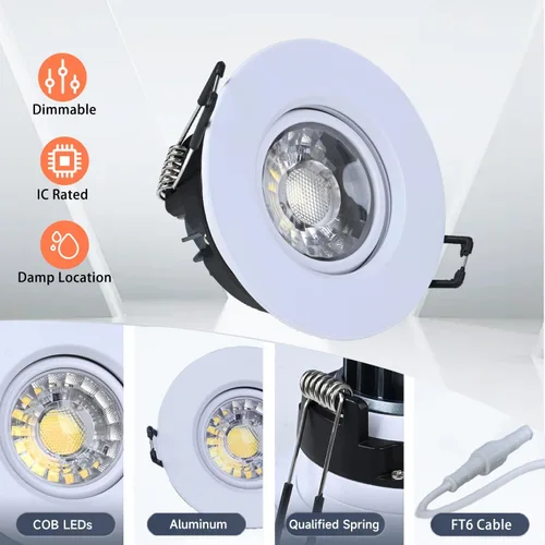 Miniatura 6 de ZYC Luces LED Empotradas Gimbal de 3 pulgadas - Paquete de 4 Luces de Techo Empotradas con Ribete Blanco, Luz LED Gimbal Sin Lata Tipo Ojo, 5