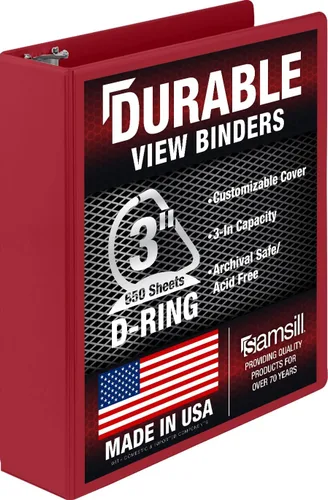 Miniatura 104 de Samsill Carpeta duradera de 1.5 pulgadas, fabricada en los Estados Unidos, carpeta de anillos en D, carpeta transparente personalizable, color rojo