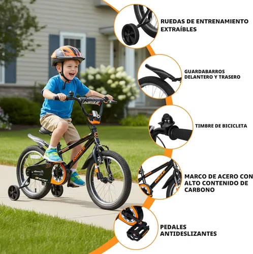 Miniatura 5 de WEIZE Bicicletas para niños, bicicleta estilo BMX para niños y niñas de 4 a 12 años de edad, bicicleta para niños con asiento ajustable, ruedas