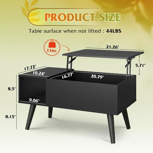 Miniatura 3 de WLIVE Mesa de Centro para Sala de Estar, Mesa de Centro Pequeña con Almacenamiento, Mesa Central de Comedor de Madera Moderna con Tapa Elevable