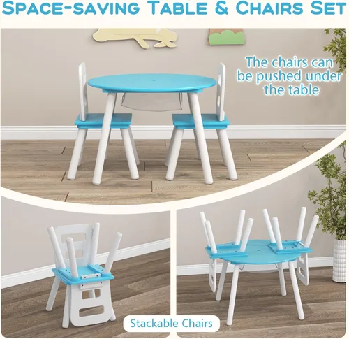 Miniatura 5 de Costzon Juego de mesa y silla para niños, mesa de actividades de madera con almacenamiento de malla central, muebles para niños y niñas, ideal
