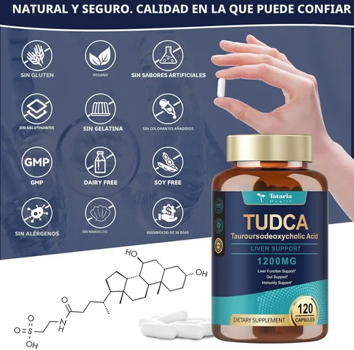 Miniatura 4 de Totaria TUDCA - Sales biliares de 1200 mg (ácido tauroursodesoxicólico), 120 cápsulas, suplementos hepáticos TUDCA puros ultra fuertes, limpieza