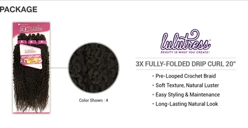 Miniatura 3 de Sensationnel Lulutress - Cabello trenzado de ganchillo – 3 rizos de goteo de 20 pulgadas totalmente plegados (1 negro azabache)