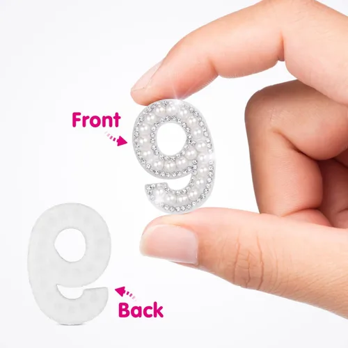 Miniatura 8 de EXCEART 10 parches de números para planchar del 0 al 9, apliques digitales de diamantes de imitación de perlas para decoración de ropa de bricolaje