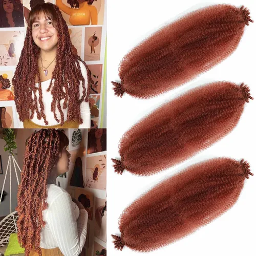 Miniatura 59 de Cabello afro trenzado elástico color marrón claro de 16 pulgadas, paquete de 3 T27, cabello afro preesponjado y trenzado elástico, cabello afro