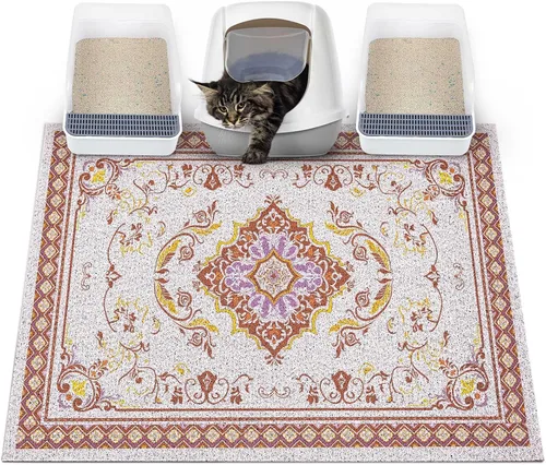 Miniatura 29 de Glittme Alfombrilla de Arena para Gatos con Base Antideslizante, Alfombrilla de Caja de Arena Impermeable que Atrapa la Arena, Fácil de Limpiar