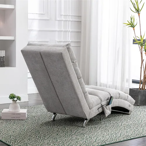 Miniatura 4 de Sillón de masaje, sofá reclinable eléctrico de lino con control remoto, silla tapizada con función de masaje y calor lumbar para oficina o sala