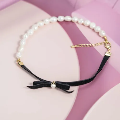 Miniatura 5 de Cowlyn Collar de lazo medio barroco cultivado perla gargantilla enlace cadena corto collar declaración joyería para mujeres niñas