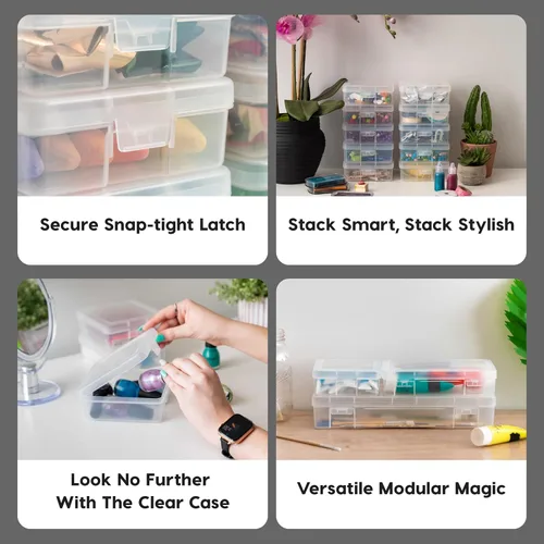Miniatura 3 de IRIS USA Cajas para lápices, paquete de 18, Hecho en EE.UU. , contenedores organizadores de cuentas de plástico con tapa a presión para artes