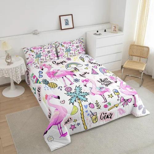 Miniatura 3 de Erosebridal Juego de ropa de cama de flamenco rosa para niñas y mujeres, lindo juego de edredón de flamenco de animales, tamaño individual