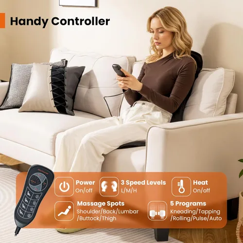 Miniatura 2 de Giantex Masajeador de espalda para silla, almohadilla térmica para silla de masaje con 10 áreas de vibración, 5 modos, 3 velocidades y temporizador