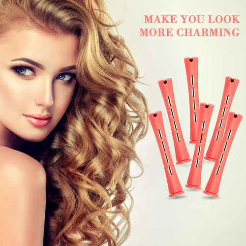 Miniatura 5 de 48 varillas de cabello ondulado frío y rizadores de plástico con peine de acero para peluquería y peinado (rosa, 0.51 pulgadas/0.5 in)