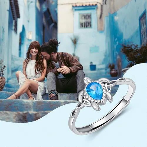 Miniatura 6 de Anillo ajustable de tortuga marina de plata de ley 925 con nudo celta tortuga Rin verano océano playa tortuga joyería para mujer