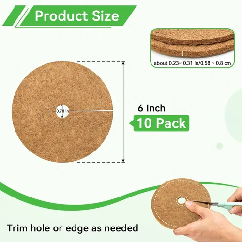 Miniatura 3 de ZeeDix Pack de 10 anillos de mantillo de fibra de coco, anillo de mantillo de coco coir de 6 pulgadas, protector de árbol 100% natural, anillo