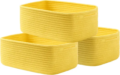 Miniatura 17 de Cesta tejida pequeña, 12 x 8 x 4.5 pulgadas, cesta de almacenamiento para organizar, bonita canasta de cuerda pequeña para estante de armario, cubos