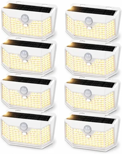 Miniatura 22 de HMCITY 120 luces LED solares para exteriores con sensor de movimiento y 3 modos de iluminación, IP65 impermeables, luces solares de pared anchas