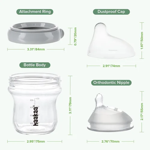 Miniatura 8 de haakaa Gen.3 Biberón de vidrio natural de 4.2 onzas líquidas, pezón de flujo lento anticólicos de cuello ancho para bebés amamantados de 0 meses