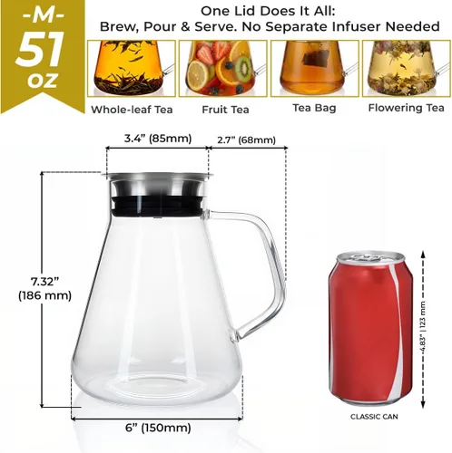 Miniatura 4 de Aquach Tetera de vidrio de 27 onzas con tapa de filtro inteligente, hervidor de té de vidrio de borosilicato seguro para estufas con infusor