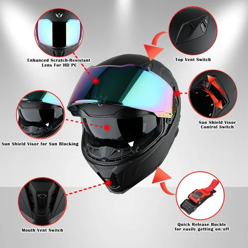 Miniatura 3 de 1Storm Casco integral de motocicleta para adultos, hombres y mujeres, casco de carreras de bicicleta de calle, aprobado por DOT, con un escudo extra