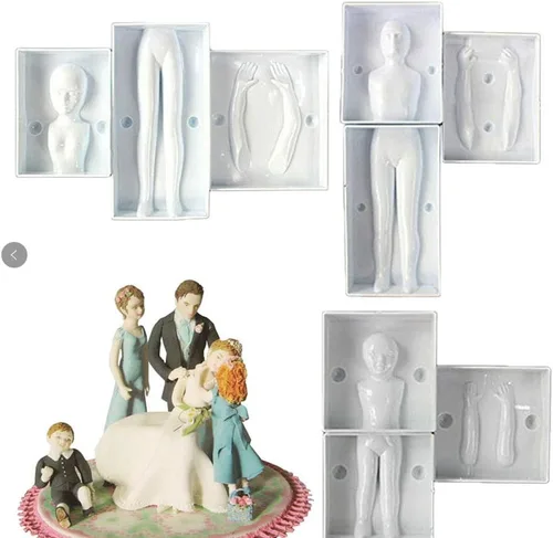 Juego de 3 moldes de plástico para fondant humano 3D, hombre, mujer, niños, muñeca, cuerpo, brazo, pierna, polímero, plantillas de bricolaje,