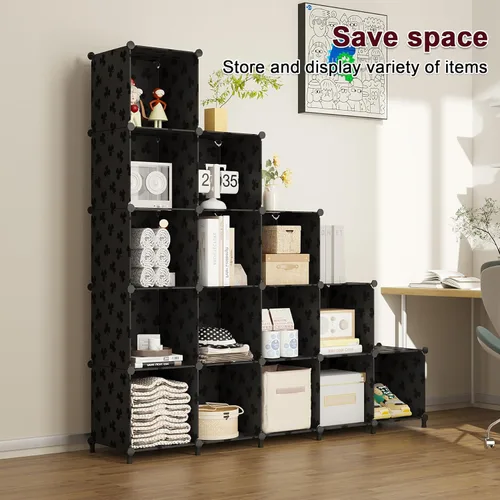 Miniatura 4 de UNKU Organizador de almacenamiento de cubos, 16 cubos organizadores de armario, estantes de almacenamiento, estantería apilable para bricolaje, Negro