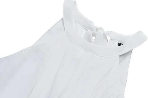 Miniatura 8 de ZESICA Vestido largo midi de gasa con capas escalonadas y cuello halter para mujer, 2024