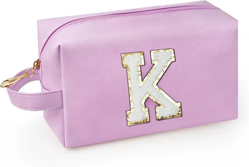 Miniatura 36 de Bolsa de maquillaje personalizada con inicial con asa, bolsa de cosméticos de preparación con bolsillo interior con cremallera, 8, 9, 10, 11, 12