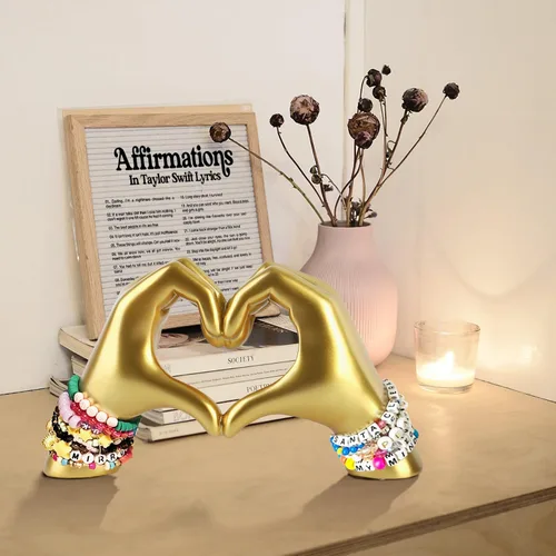 Miniatura 3 de Decoración dorada para sala de estar, dormitorio, estantería, escultura de manos de corazón, personalizada de hija, hijo, esposa (sin pulseras)