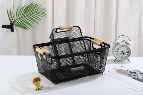 Miniatura 6 de AJIODA Cesta de acero de malla metálica, cesta organizadora de almacenamiento de alambre pequeña, cesta de cocina colgante multifunción con mango