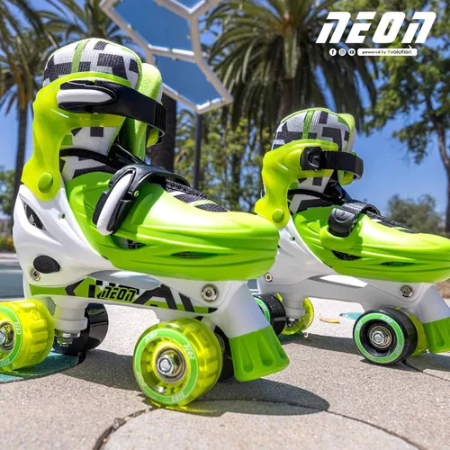 Miniatura 8 de Yvolution Patines combinados de neón, patines 2-1 cuádruple y en línea para niños con ruedas LED, tamaño ajustable (verde, 12-2)