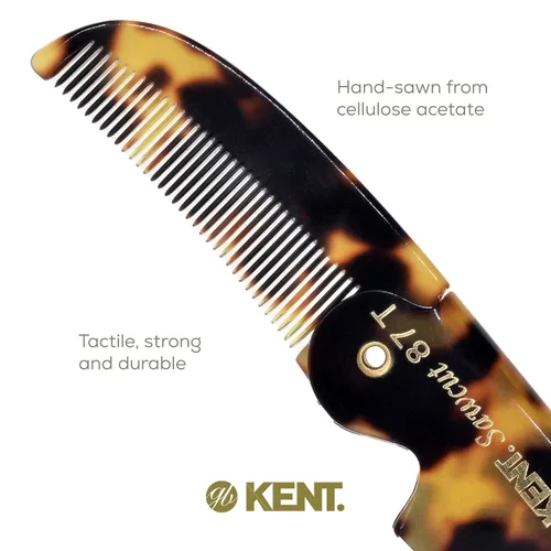 Miniatura 5 de Kent 87T TY - Peine de bolsillo plegable hecho a mano para hombres, peine alisador de pelo de dientes finos para el cuidado diario del cabello