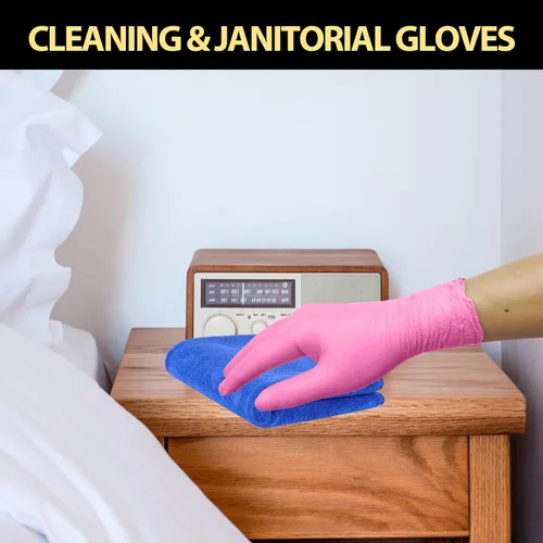 Miniatura 4 de Paquete de 100 guantes desechables de vinilo rosa, sin látex y sin energía, guantes de examen de grado alimenticio para limpieza, preparación