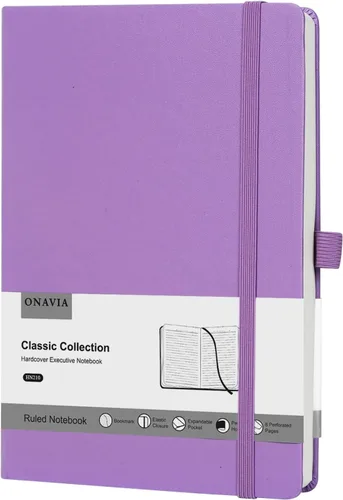 Miniatura 8 de ONAVIA Cuaderno de diario rayado A5, tapa dura, tamaño mediano de 5.5 x 8.3 pulgadas, 160 páginas de papel grueso de 3.53 oz/m², bloc de notas