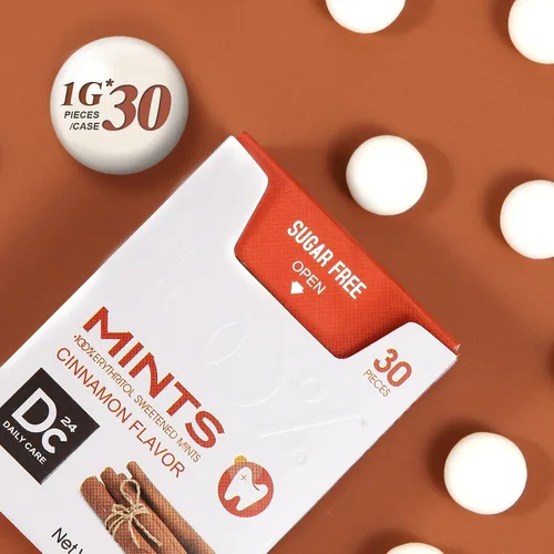 Miniatura 3 de DC24 DAILY CARE 100% menta de canela de eritritol, menta de aliento sin azúcar, bajo en calorías, sin aspartamo, keto, 30 unidades, paquete de 4