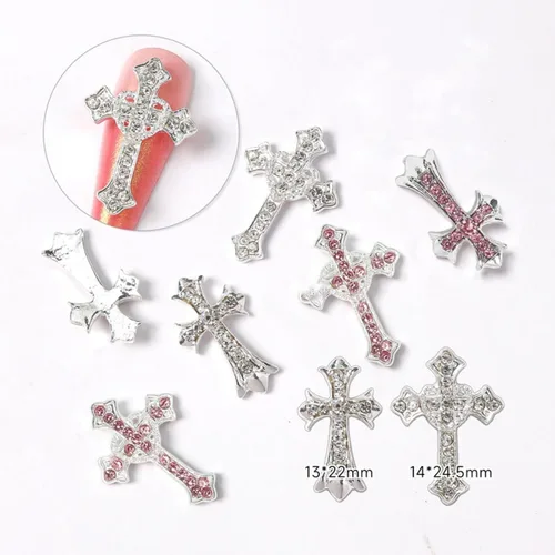 Miniatura 2 de 10 dijes de cruz retro para uñas, diamantes de imitación de aleación, dijes de cruz punk gótico, suministros de arte de uñas para decoración de uñas
