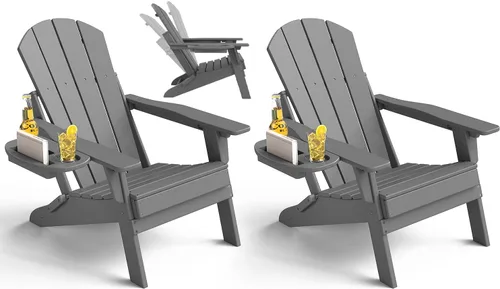Miniatura 21 de NAVINE Juego de 4 sillas Adirondack ajustables con soporte para tazas, sillas para hoguera de polietileno de alta densidad para todo tipo de clima