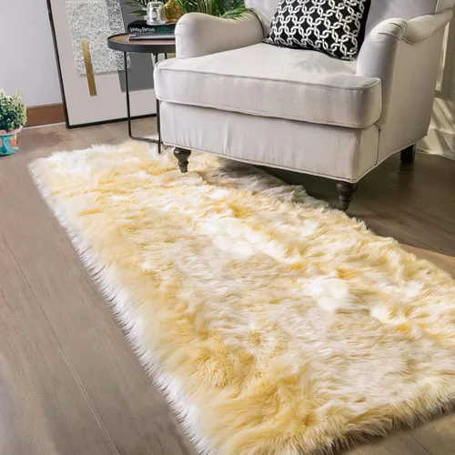 Miniatura 64 de Latepis - Tapete rectangular de piel sintética tipo lana de oveja suave, esponjosa y lavable para sala de estar, dormitorio, sala de juegos o Blanco