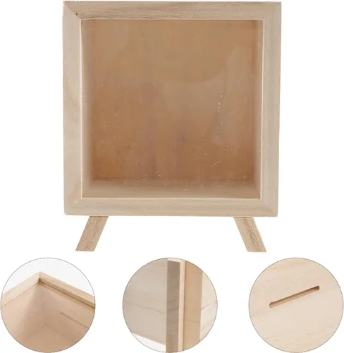Miniatura 8 de Hucha de madera, alcancía transparente, caja de ahorros, tarro de ahorro, caja de ahorro decorativa, caja de sombras, puntas claras, moneda, ahorro