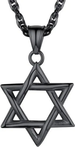 Miniatura 143 de U7 - Collar con Estrella de David para hombres y mujeres, dije hexagonal de acero inoxidable con cruz/piedra de rubí/collares clásicos judíos