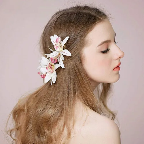Miniatura 3 de Pinza para el pelo de orquídea Cymbidium crema y fucsia para mujer (paquete de 6), Multicolorido