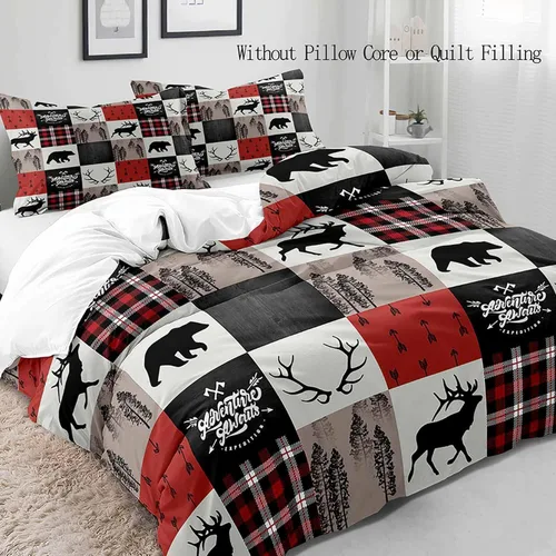 Miniatura 3 de LUVIVIHOME 2 piezas de funda de edredón de Navidad, juego de ropa de cama individual, ropa de cama rústica de cabaña, colcha de Navidad y Día